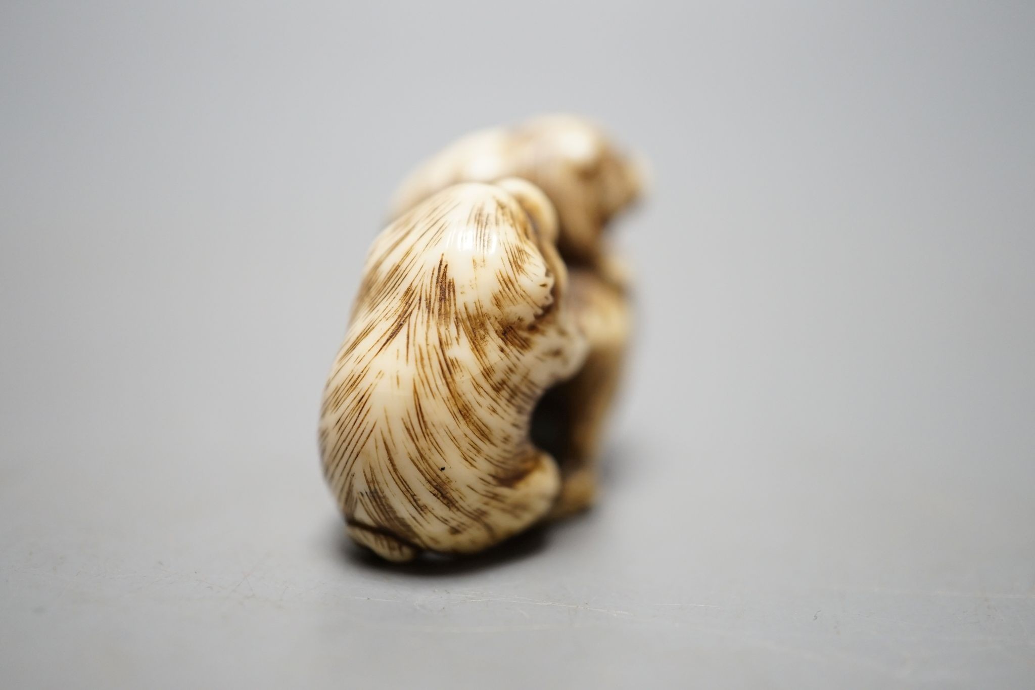 A Japanese ivory netsuke monkey group, 19th century, signed, 5cm